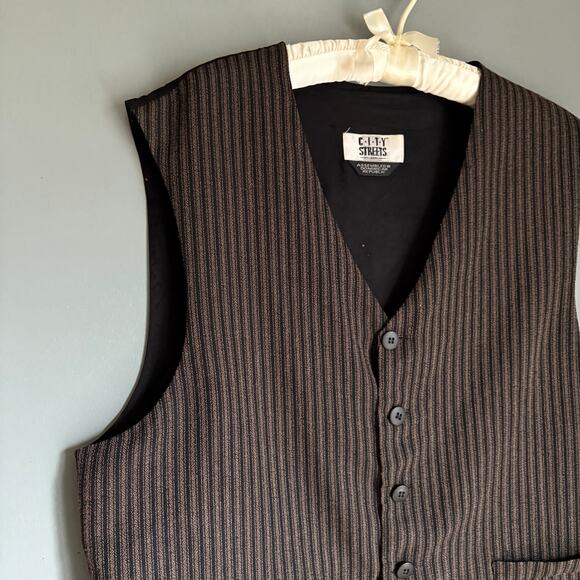 Vintage CITY STREETS Women's M/L Black Pinstripe Vest Retro Cotton Blend Boho - Picture 2 of 7
